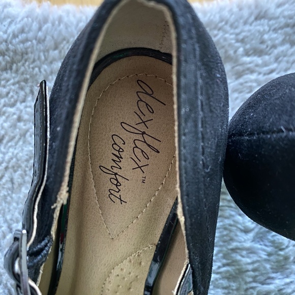 Dexflex Comfort Open Toe Black Tan High Heels - Picture 7 of 14